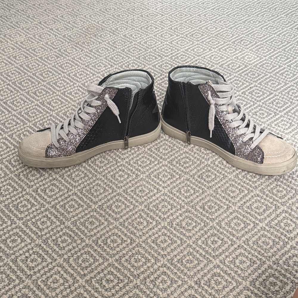 ShuShop Black and Silver High-Top Sneakers